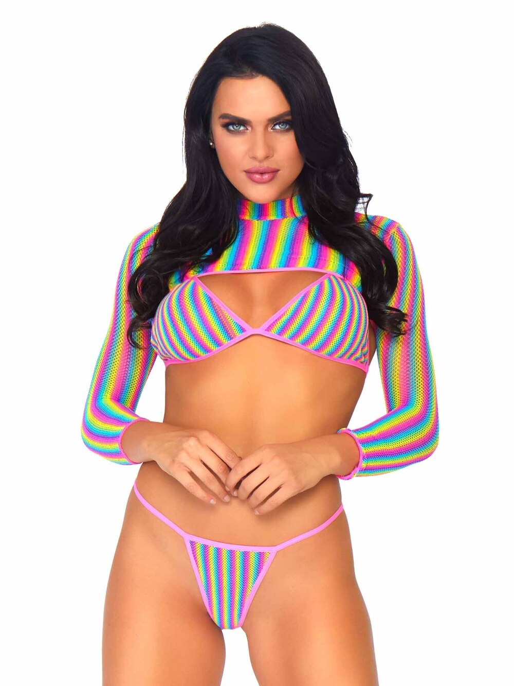 leg Avenue - Rainbow Dreams Fishnet Bikini Set - MULTICOLOR